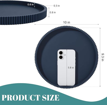 Silicone Bathroom Tray Round Kitchen Counter Organizer Decorative Vanity Accessories Coffee Table Decor for Perfume, Candle, Soap Dish, 10 Inch, Dark Blue