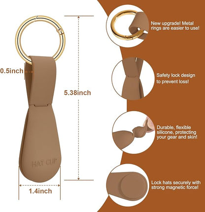 Fikoksol Magnetic Hat Clip 2-Pack - Brown Hat Clip for Travel on Bag, Magnetic Hat Clips for Bag, and Secure Hat Holder for Travel on Caps & Beach Hats, Vacation Essentials