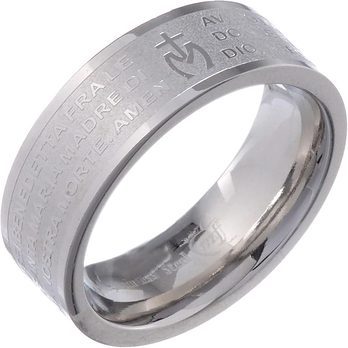 Hail Mary Prayer Ring in Italian - Stainless Steel LUX, 22 mm (0.87 inc.) - UK Y