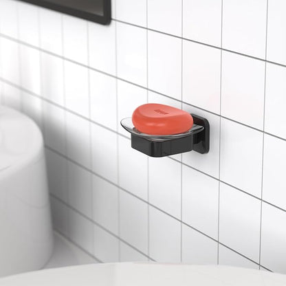 Shower Soap Holder, Wall Mounted Soap Dish, Soap Saver, Soap Tray, Bar Soap Holder for Shower Bathroom & Kitchen Accessories (Black, 4.49 x 4.333 in)