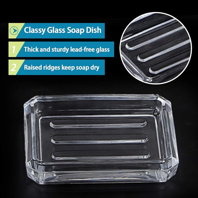 MDLUU 2-Pack Glass Bar Soap Dish, Decorative Soap Saver Tray for Shower, Bathtub, Bathroom Sink, Kitchen Sink (Square)