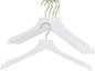 MAWA by Reston Lloyd, European Wooden Hanger, Beech Wood Straight Hanger with Shoulder Notches, Rotating Gold Hook, White Finish, for Shirts, Blazers, Dress Clothes, Set of 5 (27135)