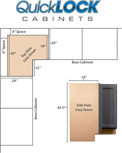 Quicklock RTA (Ready-to-Assemble) | Base Kitchen Cabinets - Shaker Style | Made in America (Needlepoint Navy, 18" D x 30" W x 34.5" H Lazy Susan)