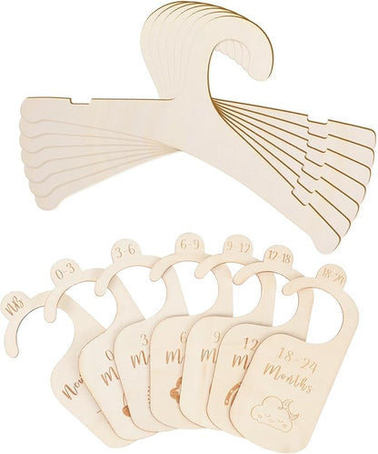 7 PCS Wooden Baby Hangers Set Wood Newborn Hanger with 7 PCS Baby Closet Dividers 9 Inch Non-Slip Coat Hangers Cute Toddler Kids Clothes Hanger for Kids Clothes Coats Suits Pants Jackets
