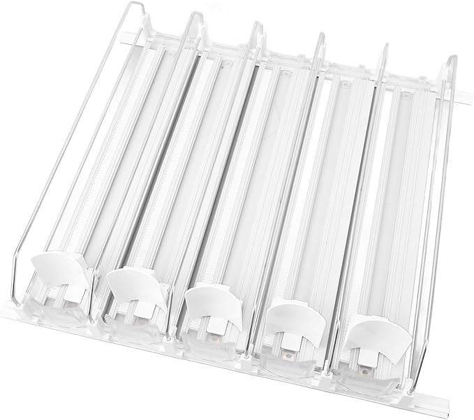 5pcs Drink Organizer for Fridge, Automatic Pusher Glide Self Pushing Soda Can Dispenser, Adjustable Dividers Beverage Storage, Beer Pop Can Water Bottle Drink Dispenser (White)