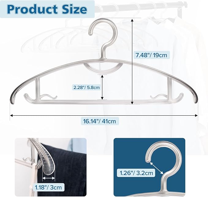 Clear Plastic Hangers, 16" Heavy Duty Clothes Hangers, Durable Closet Hanger for Shirt, Coat and Dress(15 Pack)