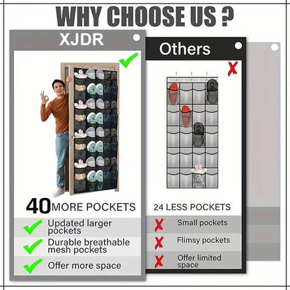 Over the Door Shoe Organizer, 40 Large Mesh Pockets Hanging Shoe Rack Organizer for Closet Behind the Door Storage Holder for Bedroom, Entryway,Dorm, Apartment and Small Spaces