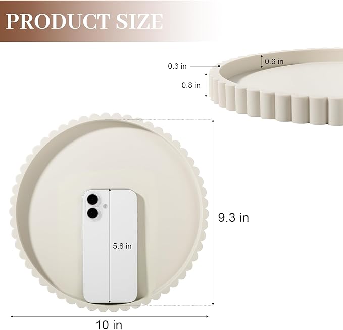 Round Bathroom Tray Silicone Kitchen Counter Decor Vanity Organizer Decorative Coffee Table Tray for Perfume, Candle, Soap Dish, 10 Inch, Beige