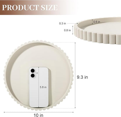 Round Bathroom Tray Silicone Kitchen Counter Decor Vanity Organizer Decorative Coffee Table Tray for Perfume, Candle, Soap Dish, 10 Inch, Beige