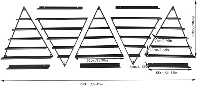 Metal Wall-Mounted Nail Polish Storage Racks, 5 Tiers Nail Polish Storage Racks, 10PCS Triangular Cosmetic Display Racks, Lipstick Perfume Wall Shelf for Spa Nail Salon Shop Home (Black)