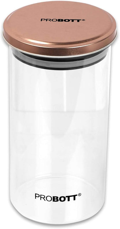PROBOTT Vetroware Glass Storage Jar 1100ml, Transparent | For Grains, Pulses, Spice, Cereals, Cookies, Dry Fruits | Fridge Storage Container | Multipurpose Organizer Jar with Airtight Metal Lid