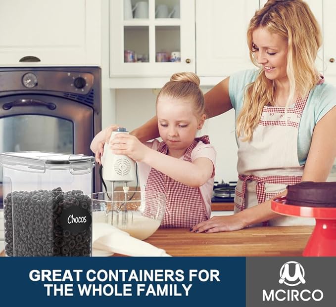 Cereal Container Set, MCIRCO Airtight Food Storage Containers ((4L /135.2oz) Set of 6, Cereal Dispensers with Measuring Tools