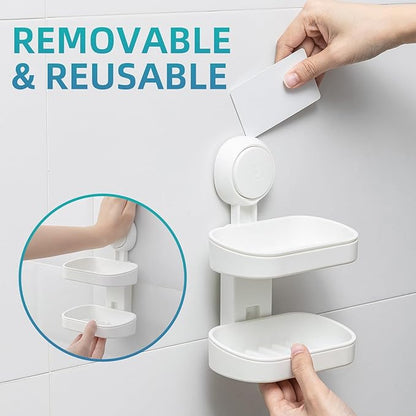 TAILI Soap Holder Soap Dish for Shower, Suction Cup Soap Holder for Shower Wall, Bathroom Accessories, Removable Strong Hold Soap Saver, Drill Free, White 2 Layer