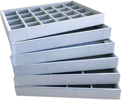 Multi Function Practical Drawer Organizer Jewelry Show Tray Home Store Premium Grade Gray Velvet Stackable Organizer Closet Storage Removable 24-Grid Jewelery Collection Drawer Divider Inserts
