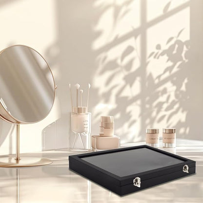 Large Pin Display Case Enamel Pin Collection Holder 14" X 9.5" Jewelry Display Case with Transparent Lid Jewelry Box Organizer for Pins, Ring, Earring Black Jewelry Tray Organizer