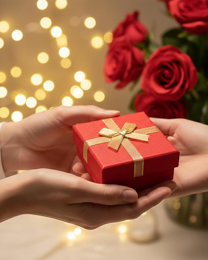 Rocutus Jewelry Gift Boxes for Necklace, Earring, Ring - Cotton Filled Cardboard Paper Jewelry Box Gift Cases for Wedding, 12 Pack Engagement, Gift Packaging, Luxury Jewelry Box, Ring Box (Red)