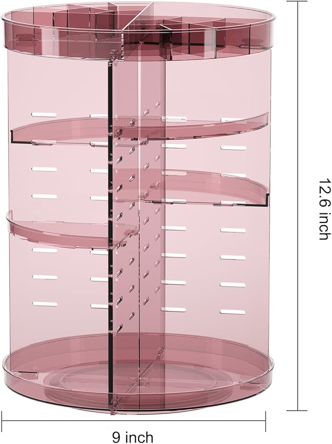 Jiavarry 360 Rotating Makeup Organizer with Lipstick Slots, 8 Adjustable Layers Spinning Skincare Organizers, Large Capacity Desk Storage, Carousel Cosmetic Shelf for Vanity Bathroom Countertop