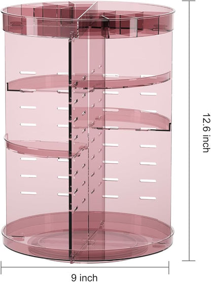 Jiavarry 360 Rotating Makeup Organizer with Lipstick Slots, 8 Adjustable Layers Spinning Skincare Organizers, Large Capacity Desk Storage, Carousel Cosmetic Shelf for Vanity Bathroom Countertop