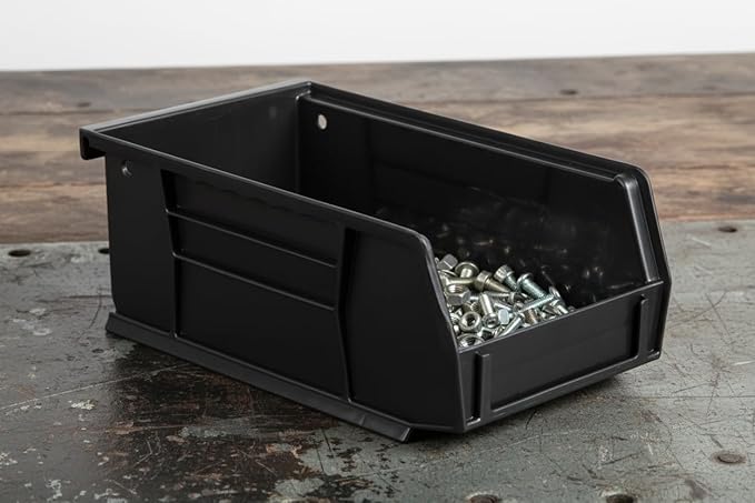 Hudson Exchange 7-1/2" x 4" x 3" Plastic Stackable Storage Bin and Hanging Container (Black, 1 Pack)