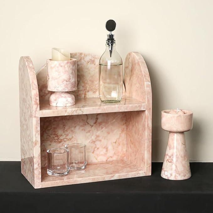 DUANYAN Marble Bathroom Counter Organizers and Storage, 2-Tier Luxurious Makeup Organizer for Perfume Cosmetic Skincare Jewelry, Natural Marble Counter Shelf, No Assembly Required