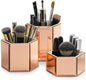 OnDisplay Tressa Set of 3 Hexagon Mirrored Trays for Makeup/Cosmetics, Brushes, Office, Jewelry and Accessories (Rose Gold)