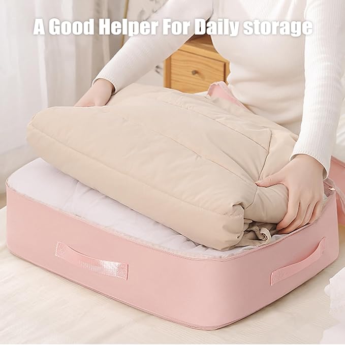 Ultra Space Saving Self Compression Storage Bags for Organizer, Large Heavy Duty College Moving Bags, Travel Packing Organizers Storage Tote for Clothes Comforters,Blankets,Bedding (Pink,XL)