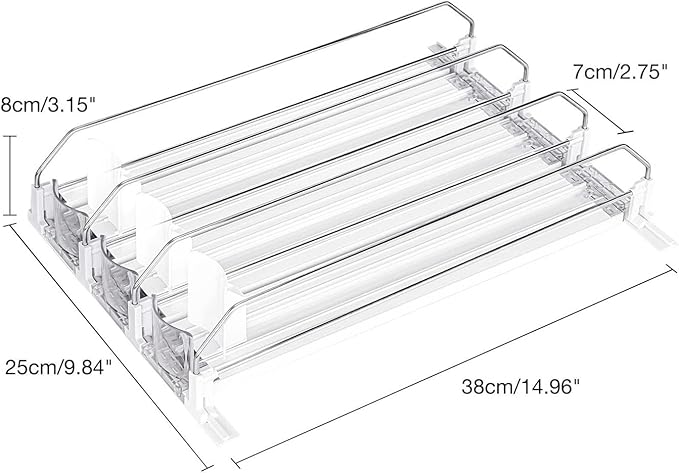 Soda Can Dispenser Organizer for Fridge Automatic Pusher 38cm E Shaped (White)