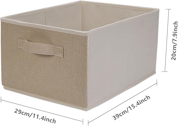 Collapsible Sorage Bins, Storage Cubes Baskets Collapsible Fabric Storage Boxes with Handles for Home and Office (Set of 4, Beige, 15.4 x 11.4 x 7.91inch)
