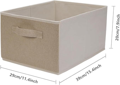 Collapsible Sorage Bins, Storage Cubes Baskets Collapsible Fabric Storage Boxes with Handles for Home and Office (Set of 4, Beige, 15.4 x 11.4 x 7.91inch)