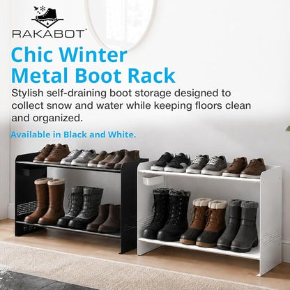 Chic Classy Water and Sand Collecting and Draining Metal Shoe Rack for Entryway, 2 Tiers 7 Pairs Storage, Armoire De Rangement, Shoe Organizer, Vertical Shoe Rack, Matte Black