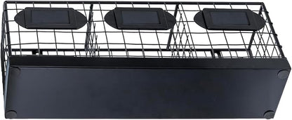 MyGift Wall Mountable Black Metal Utensil Holder Organizer, 15.7" Countertop Kitchen Silverware Flatware Caddy Holder Storage Basket with 3 Compartments and Chalkboard Labels