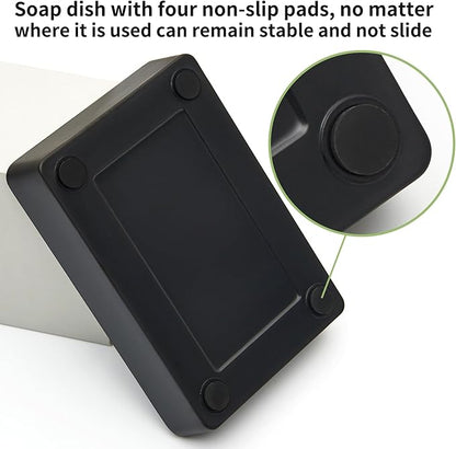 Bamboo Soap Dishes for Shower Wooden Soap Bar Holder for Bathroom Soap Tray Easy to Clean, Durable and with Non-Slip Pads(Two Black Squares)