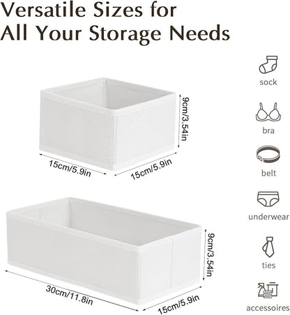 DIMJ Drawer Organizers Clothes, Set of 12 Dresser Organizer Bins, Fabric Closet Organizers and Storage, Shallow Drawer Dividers for Nursery, Clothing, Baby Clothes, Socks, Underwears, Tie (White)