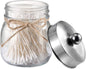 SheeChung Small Mason Jar, Glass Qtip Holder, Apothecary Jars with Lids, Bathroom Organizers and Storage, Bathroom Canister for Q-tips, Floss, Balls, Cotton Swabs, Farmhouse Decor-Brushed Nickel