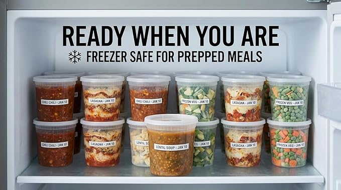 Mr Miracle Deli Containers with Lids - 12 Pack of 32 oz Clear Airtight Reusable Plastic Food and Multi-Purpose Containers - Microwave, Freezer, and Dishwasher Safe