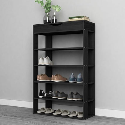 sogesfurniture 5-tier Wooden Shoes Rack Organizer with Storage Compartment, Free Standing Shoe Storage Shelf for Entryway, Living Room, Hallway, Doorway (29.5" Black)