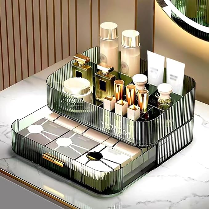 Makeup Organizer with Stackable Drawers, Bathroom Vanity Organizers and Storage, Ideal for Desk and Dresser Countertops, Great for Cosmetics, Skincare, Lipsticks, Nail Care - Green