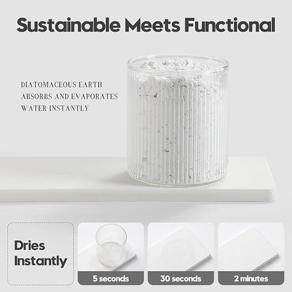 Razborci 3PCS Bathroom Sink Vanity Trays, Quick Stone Drying Mat Dish Soap Dispenser Sponge Holder for Kitchen Counter, Diatomaceous Earth Water Absorbing Caddy Organizer, White