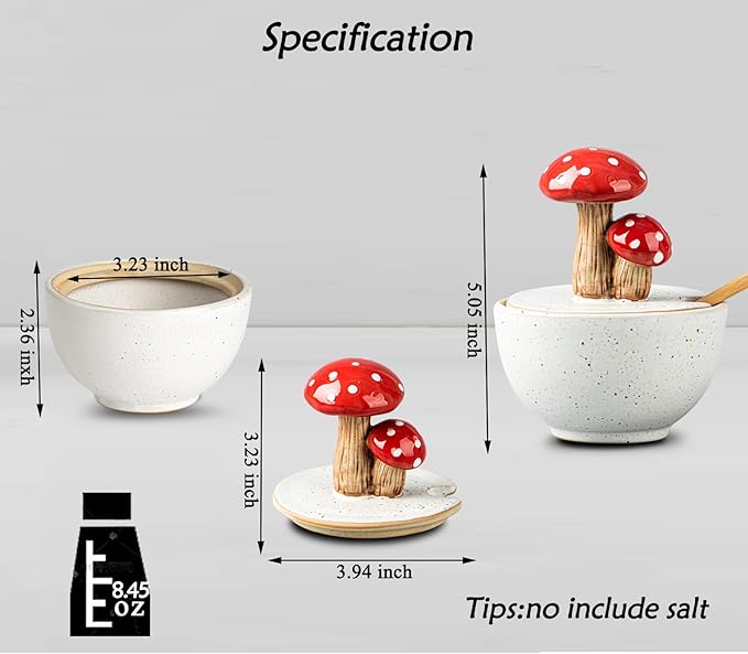 dgudgu Mushroom Salt Cellar With Lid Ceramic Salt Box White Salt Bowl Salt Container With Lid Salt Pig With Bamboo Spoon Salt Holder Salt Well Salt Keeper