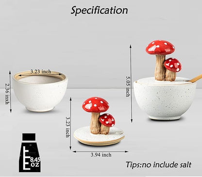 dgudgu Mushroom Salt Cellar With Lid Ceramic Salt Box White Salt Bowl Salt Container With Lid Salt Pig With Bamboo Spoon Salt Holder Salt Well Salt Keeper