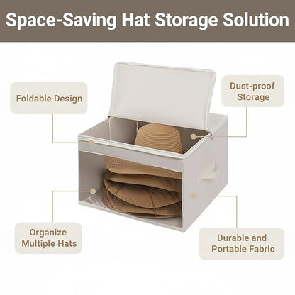 FAYYGYH Simple Hat Storage Box for Women Men, Large Closet Organizer with Dustproof Lid, Foldable Hat Carrier Case for Cowboy Hats, Travel & Home Use (White)