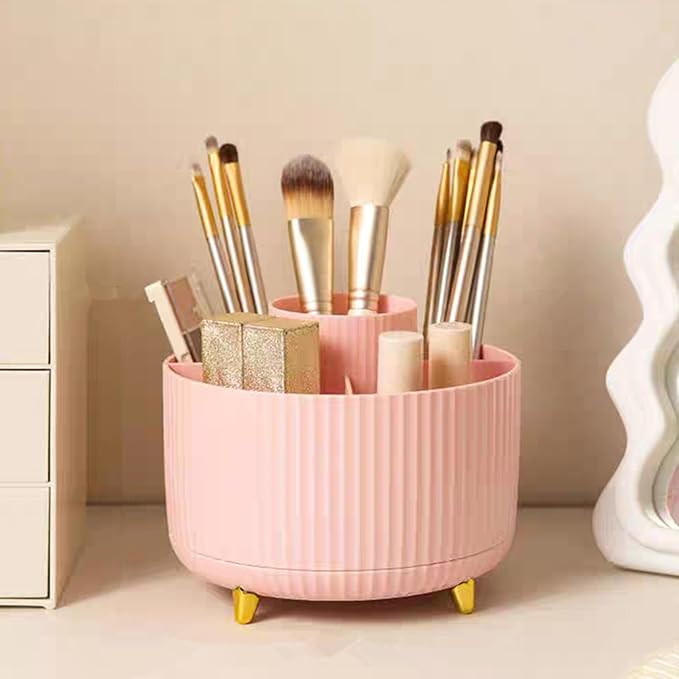 360 Degree Rotating Makeup Brush Holder Organizer Detachable Design 5 Slot Make up Brushes Cup for Cosmetics and Pencil Pen Organizer for Desk Makeup Organizer Skincare Storage for Vanity (pink2)