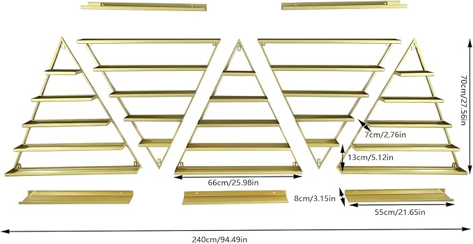 Metal Nail Polish Rack for Nail Salon, 5 Tiers Nail Polish Rack, 10PCS Triangular Perfume Holder, Lipstick Perfume Wall Shelf for Spa Nail Salon Shop Home (Gold)