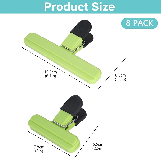 8 Pack Chip Clips, Wide Open Food Clips Bag Clips for Food Storage with Airtight Seal Grip, Snack Clips for Food Bags, Heavy Duty Sealing Clip for Home, Office and More (4 x L, 4 x S)