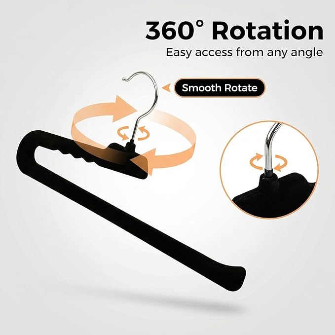 Velvet Pants Hangers, 10 Pack Non-Slip Open Ended Hangers with 360° Swivel Hook, Strong Grip for Trousers, Skirts, and Clothing, Space-Saving Design
