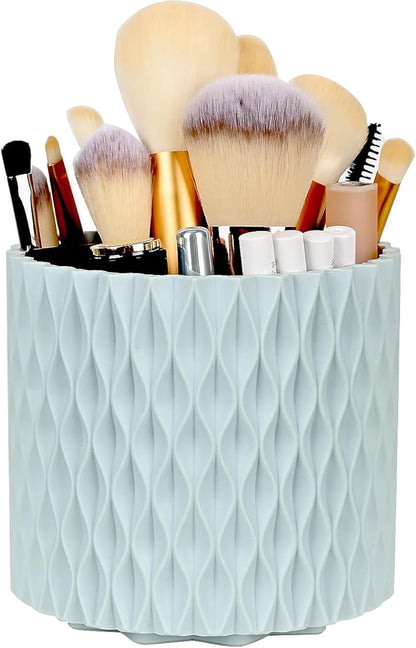 WAFJAMF Makeup Brush Holder 360 Rotating Cosmetics Holders Storage Cup for Vanity Desktop Bathroom Countertop 5 Slot Makeup Brushes Container - Classic Style - Haze Blue
