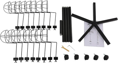 Freestanding Hat Rack Stand with Wheels,Metal Hat Organizer Rack with 16 Adjustable Circular Hooks,Floor Standing Hats Tree Display Stand (Black)