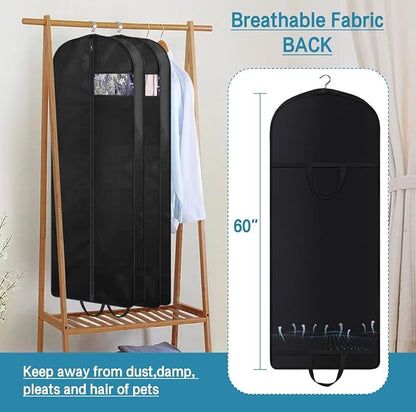 KIMBORA 60" Dress Garment Bags for Hanging Clothes Travel, Gusseted Garment Bags for Closet Storage with Handles for Long Gowns, Coats