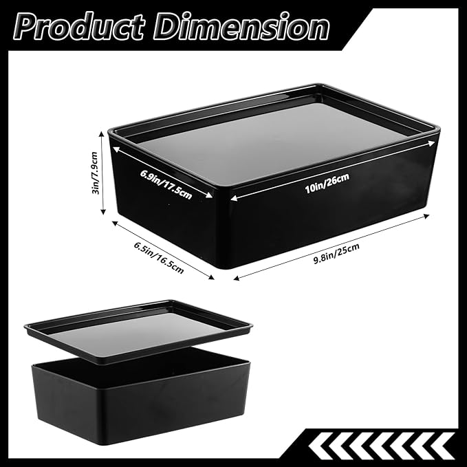 Kifmurase 2 Pack Storage Bins with Lids, 10 x 6.9 Inch Multipurpose Stackable Plastic Containers for Home and Office Organization, Small Storage Bins, Black