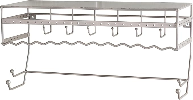 Simplify Wall Mounted Jewelry Organizer | Dimensions: 14.6"x 3.9"x 7.5" | 1 Tier | Home Organization | Great for Bracelets | Necklaces | Earrings | Satin Finish | Mirror Base Shelf